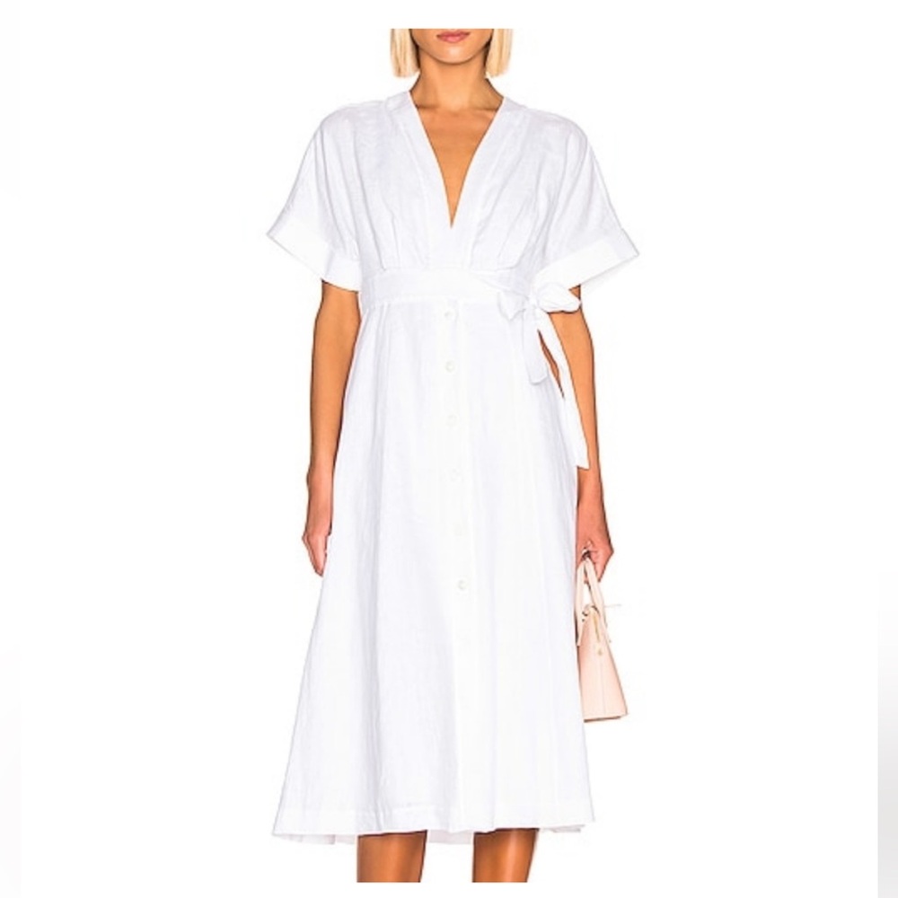 Equipment Nauman white wrap button down linen midi dress